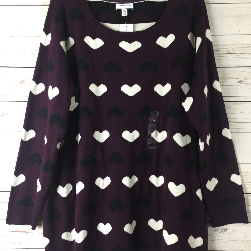 Charter Club Plus Size Heart-Print Sweater